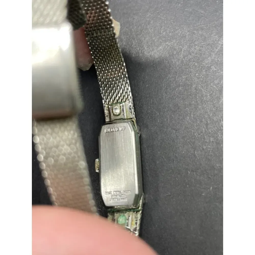 Vintage BULOVA N9 Women Watch Mechanical Silver Tone Diamond Bezel 10.4MM